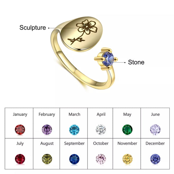 Personalized Birth Flower Signet Ring HNS Studio Canada