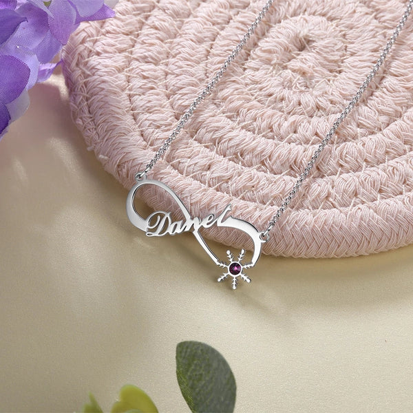 Infinity Sterling Silver Name necklace with Birthstone