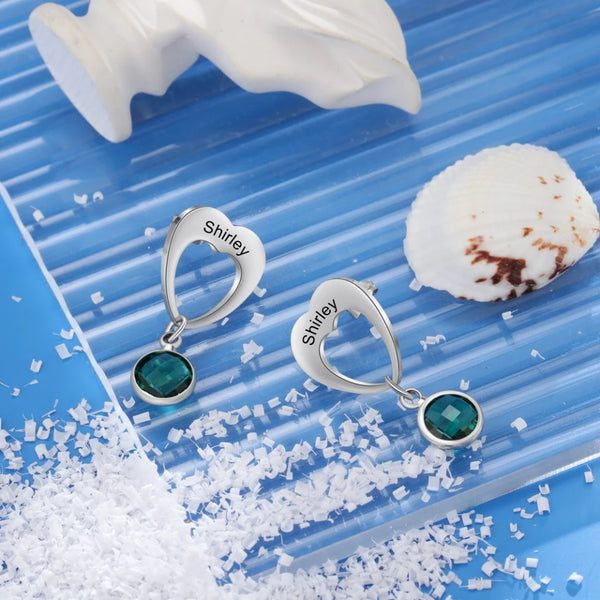 Name Earrings with Birthstone HNS Studio Canada