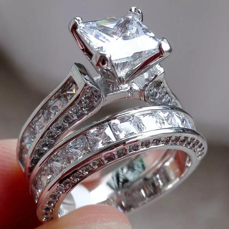 1.25 Carats Princess Cut Sterling Silver Women's Wedding Ring Set-HNS Studio