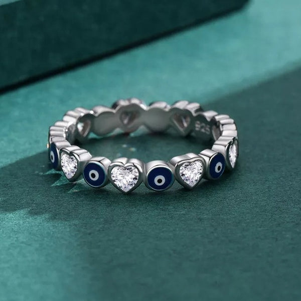 Evil Eye Sterling Silver Ring with Hearts HNS Studio Canada