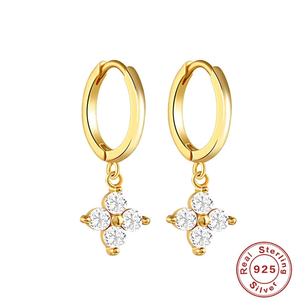 Flower CZ dangle hoop earrings