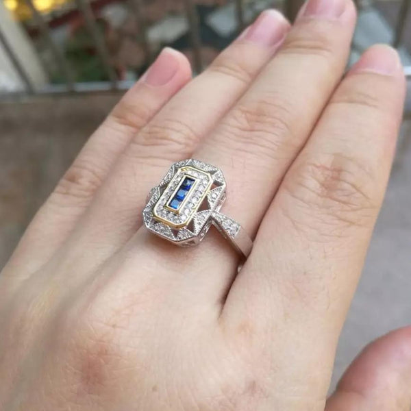 Blue and White Sapphire Cocktail  925 Sterling Silver Ring HNS Studio Canada