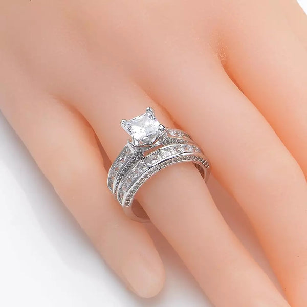 1.25 Carats Princess Cut Sterling Silver Women's Wedding Ring Set-HNS Studio