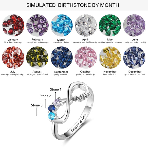 Personalized Sterling Silver Mom Rings with 3 Birthstones HNS Studio Canada