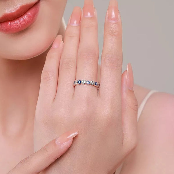 Evil Eye Sterling Silver Ring with Hearts HNS Studio Canada