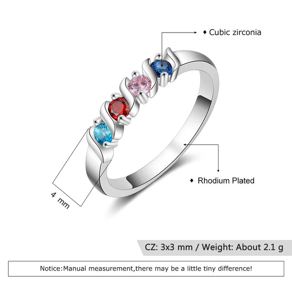 Four Birthstones Personalized Family Ring - HNS Studio