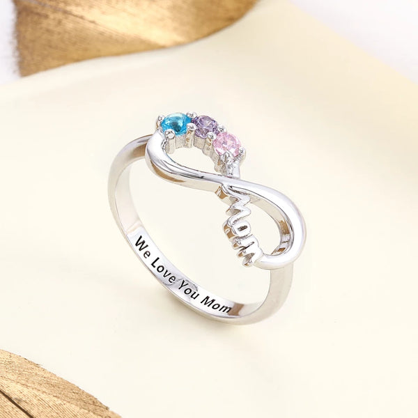 Personalized Sterling Silver Mom Rings with 3 Birthstones HNS Studio Canada