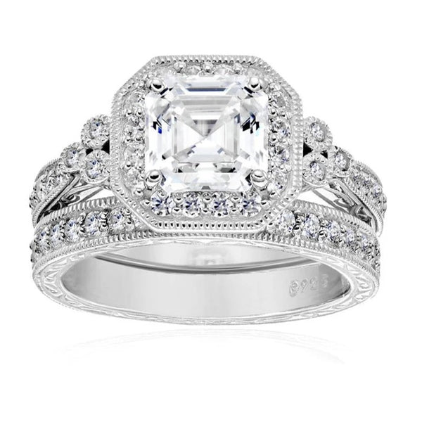 1.2 Carats Radiant Cut Eternity Sterling Silver Ring Set HNS Studio Canada