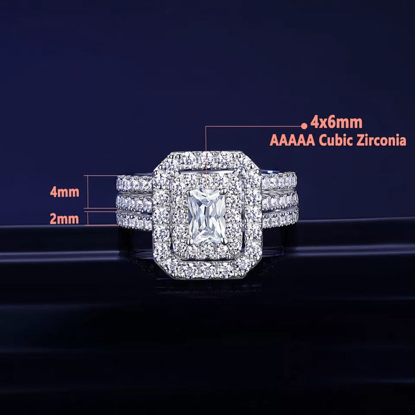 2.0 Carats Halo Sterling Silver Ring and Band HNS Studio Canada