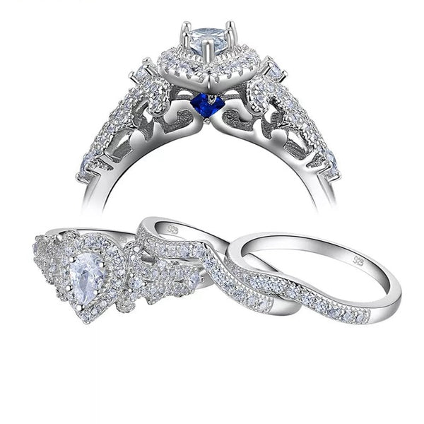3 Pieces Pear Cut Sterling Silver Wedding Ring Set HNS Studio Canada