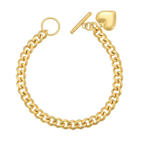 Chunky Curb Link Heart Charm Bracelet- HNS Studio