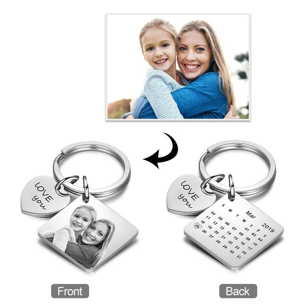 Custom Photo Calendar Keychain with Love you Charm HNS Studio Canada