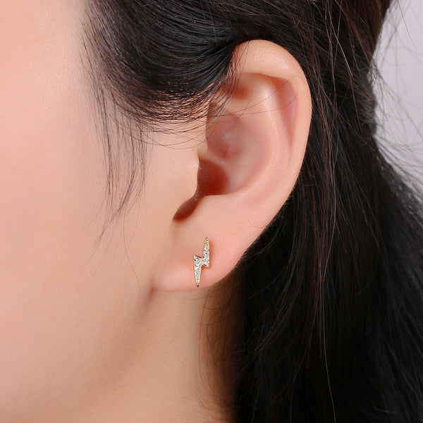 Dainty CZ Lightning Bolt Stud Earrings