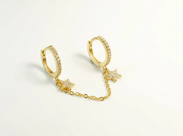 Star Hoops Chain Earrings for Double Piercing HNS Studio Canada