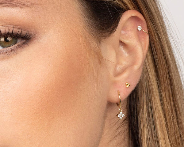 Flower CZ dangle hoop earrings