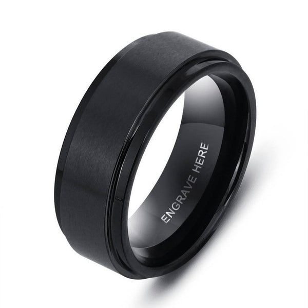 Personalized Engrave Ring for Men Black Stainless Steel HNS Studio Canada