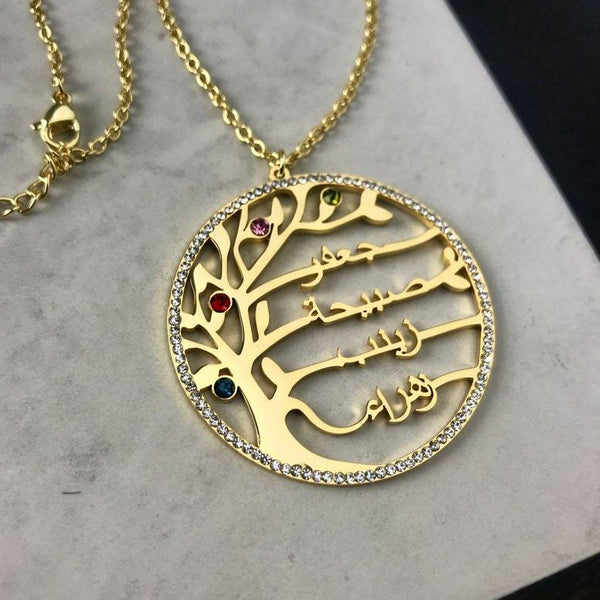 Family Tree Birthstones and Names Necklace HNS Studio Canada