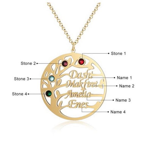 Family Tree Birthstones and Names Sterling Silver  Necklace HNs Studio Canada