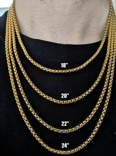 Gold round box chain necklace