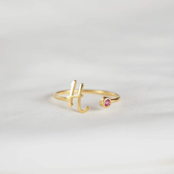 Personalized Initial Birthstone Ring HNS Studio Canada