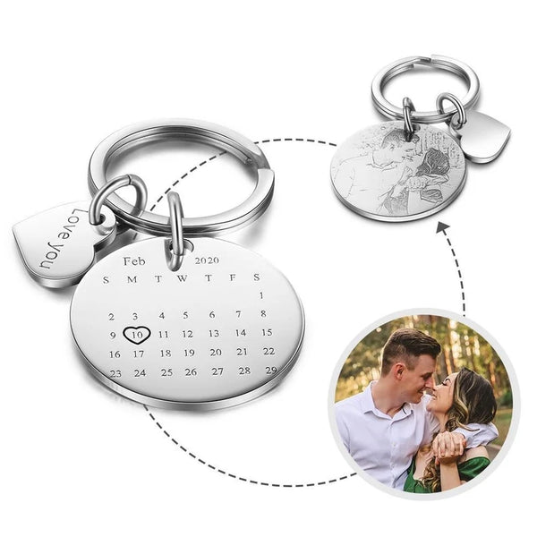 Custom Photo Calendar Keychain with Love you Charm HNS Studio Canada