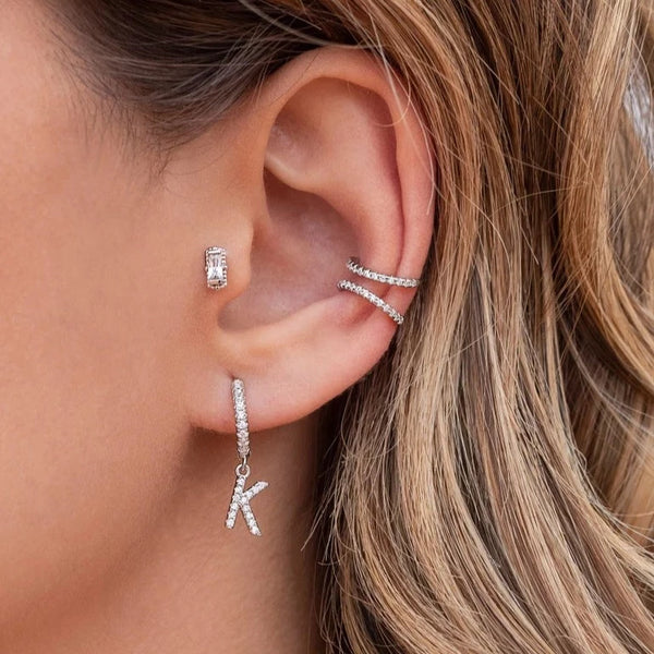 Dainty Pave CZ Initial Letter Huggie Hoop Earrings HNS Studio Canada