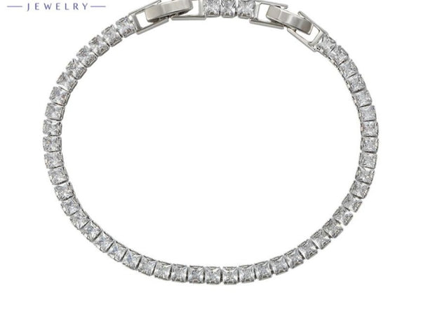 Princess Cut Tennis Silver Bracelet CZ Stones HNS Studio Canada