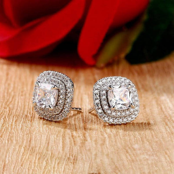 Cushion Cut Moissanite Double Halo Earring Studs HNS Studio Canada