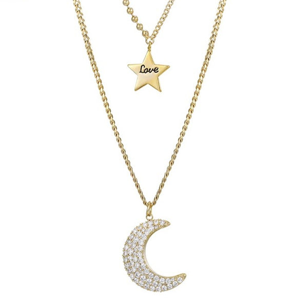 Gold Layered Moon and Star Necklace HNS Studio Canada