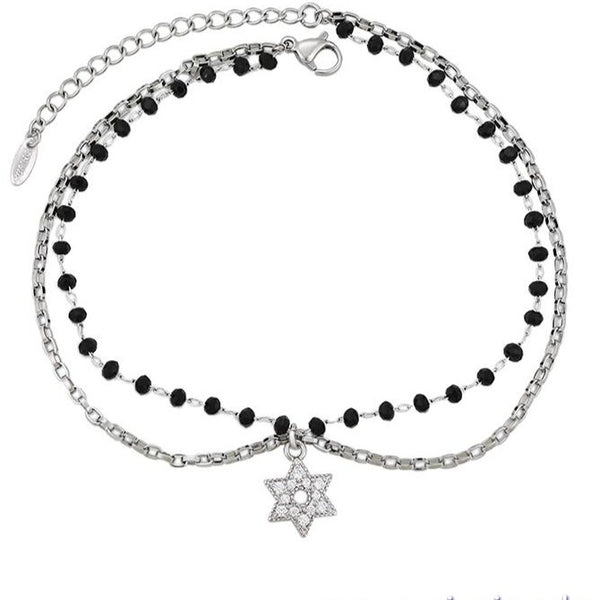 Two Layers Silver and Black Anklet with Star Charm HNS Studio Canada