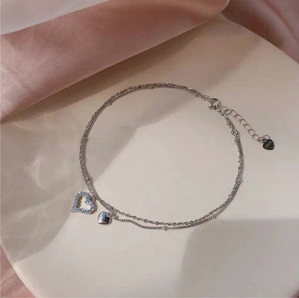 Silver Layered Heart Anklet HNS Studio Canada