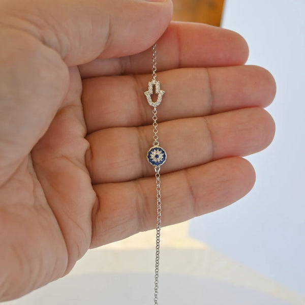 Evil Eye Bracelet with Hamsa Hand Sterling Silver HNS Studio Canada
