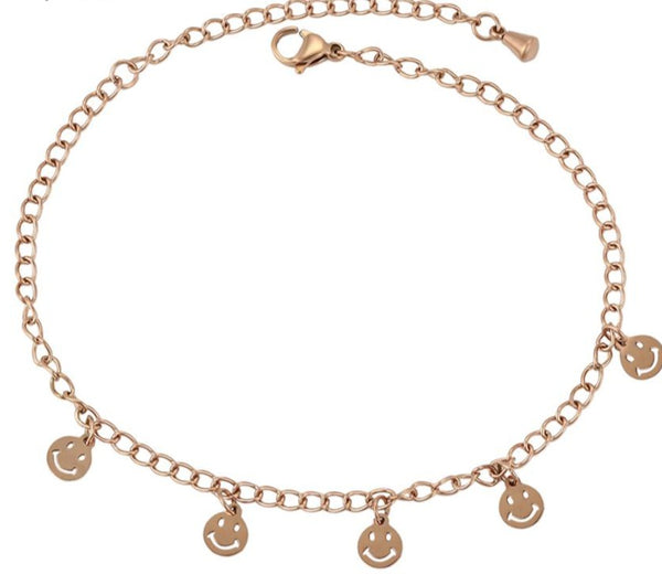 Smiley Charms Rose Gold Anklet HNs Studio Canada