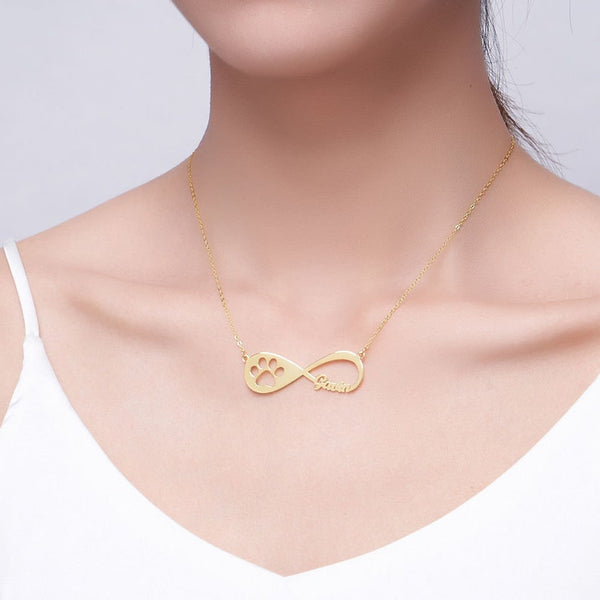 Infinity Name Necklace with Pet Paw Print HNS Studio Canada