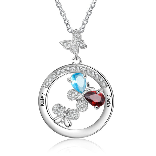 Personalized Butterfly Family Names Necklace with Birthstones HNS Studio Canada