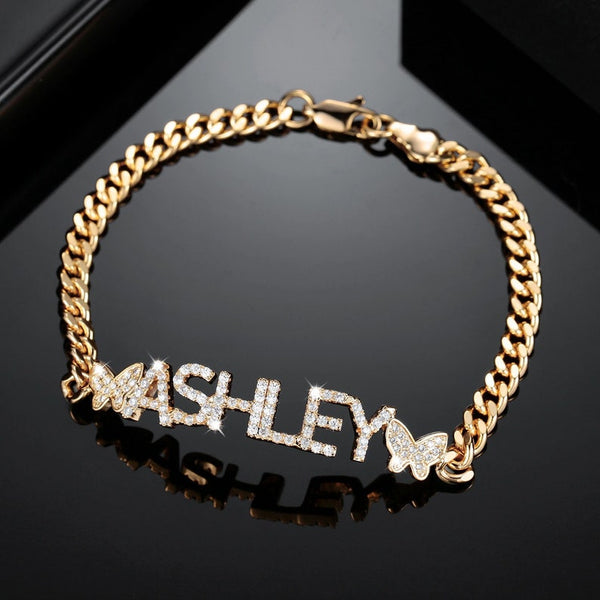 Personalized Iced Out Bling Name Bracelet With Butterfly  HNS Studio Canada