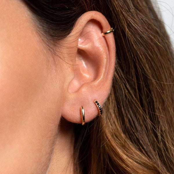 Black CZ Huggie hoop earrings