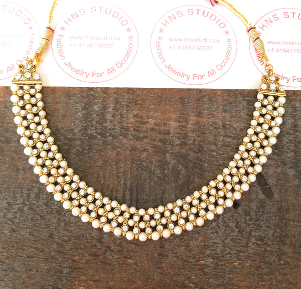Ethnnic Choker With Champagne stones and Pearls - HNS Studio