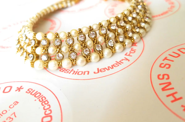 Ethnnic Choker With Champagne stones and Pearls - HNS Studio