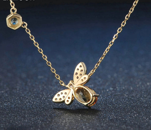 Sterling Silver 14k Gold plated Honey Bee Necklace with Citrine stone - HNS Studio