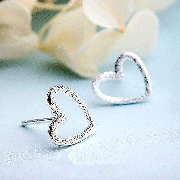 Sterling Silver Open Heart Stud Earrings - HNS Studio
