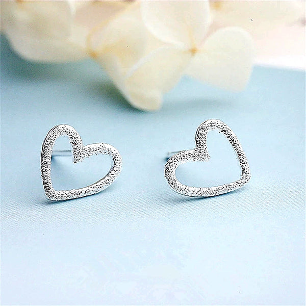 Sterling Silver Open Heart Stud Earrings - HNS Studio