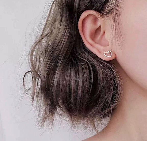 Sterling Silver Open Heart Stud Earrings - HNS Studio