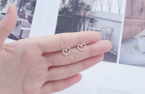Sterling Silver Open Heart Stud Earrings - HNS Studio