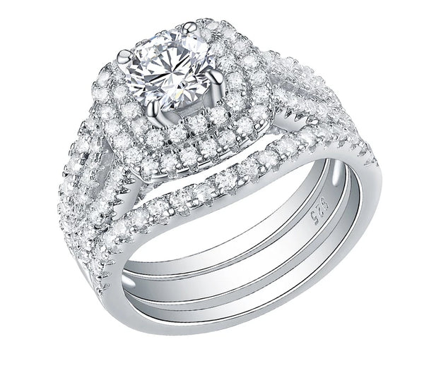 2.0 Carat  AAA CZ Three-Piece Wedding Set Sterling Silver - HNS Studio