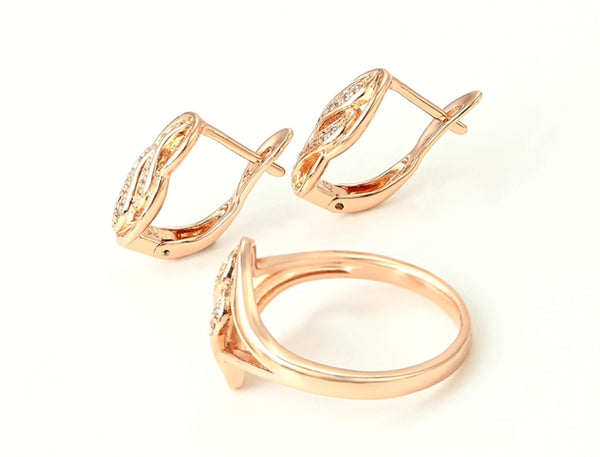 18k Rose gold plated earrings and ring Jewelry set - HNS Studio