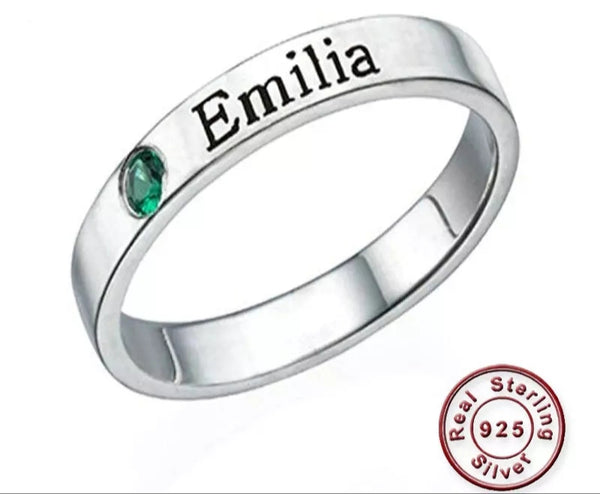 Name Ring With Birthstone Sterling Silver - HNS Studio