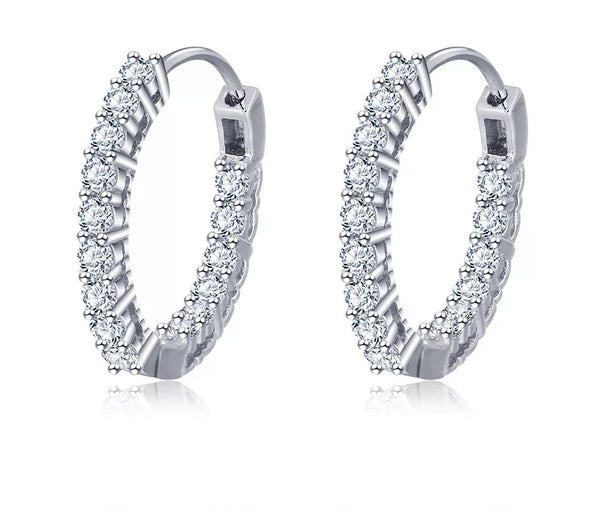 Sterling Silver Cubic Zirconia Hoop Earrings - HNS Studio