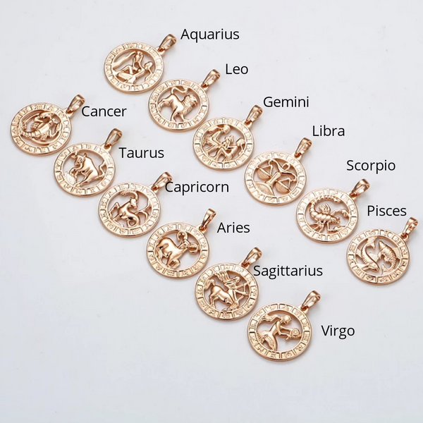 Rose gold Zodiac necklace with Initial HNS Studio Canada
